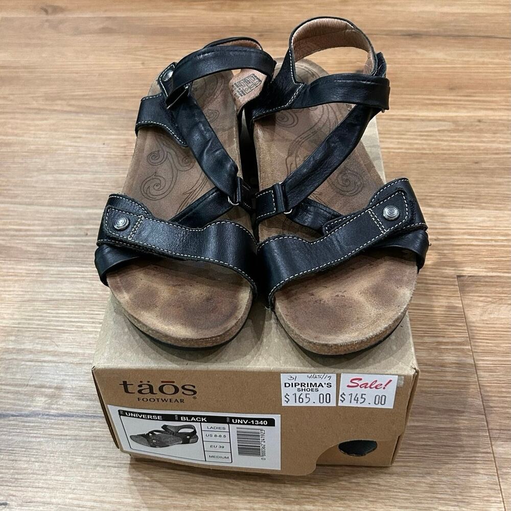 Taos Universe Women's Backstrap Sandals Black Leather US 8 8.5 -